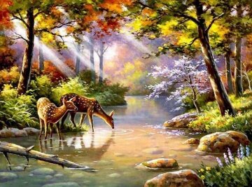 Оленята на водопое - Алмазная мозаика - Животные Оленята на водопое - Алмазная мозаика - Животные